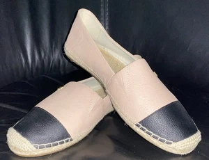 Michael Kors hellrosa/schwarzes Leder mit Zwirnbesatz runde Spitze Slipper Ballerinas Größe 7 - Bild 1 von 15