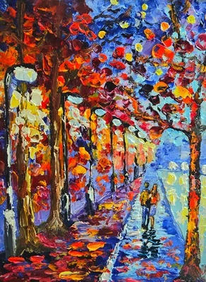 Romantik Ölmalerei 15x20 cm Verliebtes Pärchen Kunst Ölgemälde auf Karton - Bild 1 von 4