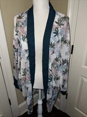 Cárdigan abierto manga corta poliéster floral Xhilaration BOHO talla XL/XXL VERDE Foto 1 de 4