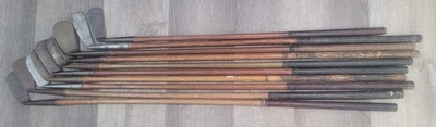 10 Antique Vintage 1920s Scottish Made Hickory Wood Shaft Golf Clubs Many Lofts - Image 1 of 4