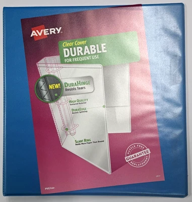 Carpeta de vista duradera Avery de 1,5 pulgadas con bisagra DuraHing y anillos inclinados, AZUL - Paquete de 2 Foto 1 de 4