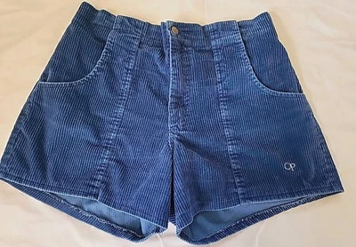 复古 80 年代 70 年代 OP 男式短裤 36 棉灯芯绒海滩平前蓝色  — 第 1/4 张图片
