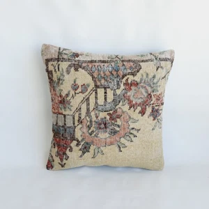 Authentic Turkish Rug Pillow Cover , 20x20 in , Vintage Decorative Pillow Case - Picture 1 of 9