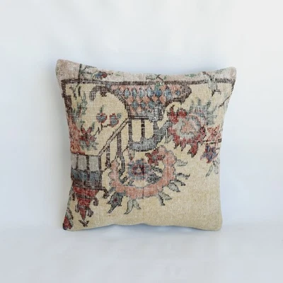 Authentic Turkish Rug Pillow Cover , 20x20 in , Vintage Decorative Pillow Case - Image 1 of 4