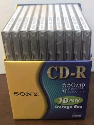 Sony CD-R 650MB 74min 10-Pack Storage Case Full Size Jewel Cases CDQ-74CN NEW - Image 1 of 4