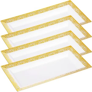 Disposable Serving Trays and Platters Set, Pack of 4-7.5 x 14 Inches White Pl... - Picture 1 of 9