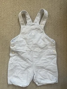 Light Blue And White Striped Dungarees With Boat Design - 6+ Months - Picture 1 of 4