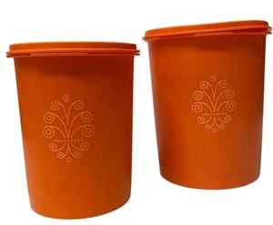 2 botes de comida vintage naranja Tupperware Servalier #809/8 defectos C y #811/5 C - Imagen 1 de 6