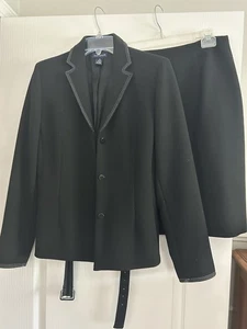 Ann Taylor Black Wool Suit Jacket & Skirt Women’s Sz 6 White Thread Highlights - Picture 1 of 10