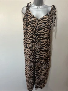 New Look TIGER ANIMAL PRINT TIE STRAP WIDE LEG JUMPSUIT UK16 - Picture 1 of 7