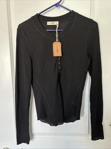 Natural Life Black Snap Henley Waffle Thermal Top Sz M New - Picture 1 of 8