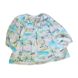 Crown And Ivy Blouse Sz Large Flamingo Tropical Pink Blue - Picture 1 of 8