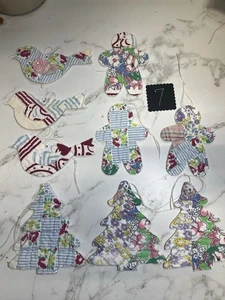 Handarbeit Vintage Quilt Weihnachtsschmuck 9 Teile Bäume Lebkuchen Vögel Futtersack - Bild 1 von 3