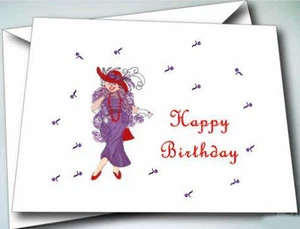 6 SALUDOS FELIZ CUMPLEAÑOS CON SOBRES PARA SOMBRERO ROJO DAMAS DE LA SOCIEDAD - Imagen 1 de 1
