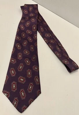 Don Loper Beverly Hills Corbata 4” Ancho 54” Largo Seda Vestido Púrpura Rojo Geométrico Foto 1 de 3