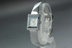GUCCI 128.5 15mm Watch Bangle Square Quartz Womens White Silver Vintage working - Picture 1 of 10