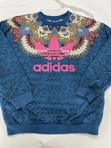 Adidas Small Women’s Shirt Borbomix Blue Sweatshirt Butterflies AK28 - Picture 1 of 6