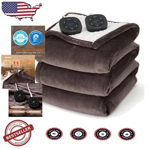 Luxurious King Size Electric Blanket - Dual Control & 10 Heat Settings, Brown - Picture 1 of 12