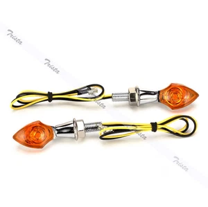 2PC Chrome Universal Motorcycle Mini LED Turn Signal Indicator Light Orange Lens - Bild 1 von 6