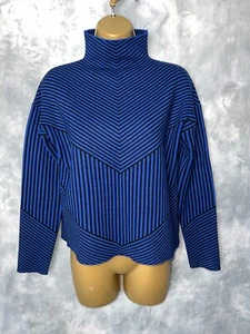 TAHARI Black Dark Blue High Neck Relaxed Knit Striped Jumper Sweater Size S UK 8 - Picture 1 of 9