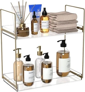 Bathroom Countertop Organizer, 2 Tier Acrylic Tray Vanity 2 Tier, Gold - Picture 1 of 7