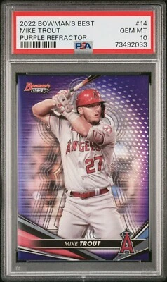 MIKE TROUT 2022 BOWMAN’S BEST PURPLE REFRACTOR PSA GEM MINT 10 /250 - Image 1 of 2