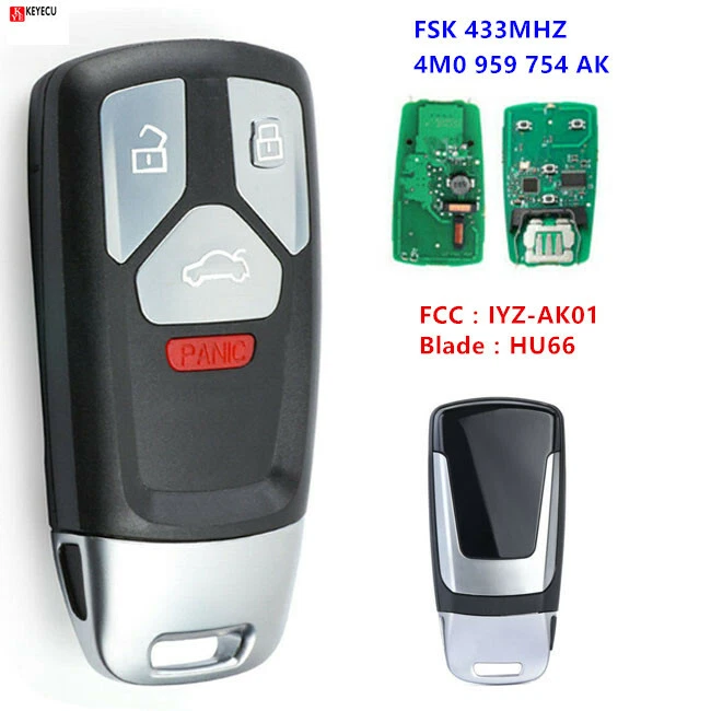 for Audi A4 A5 Q7 SQ5 TT 2017-2019 Smart Remote Key Fob 433MHz 4M0 959 754 AK Foto 1 de 4