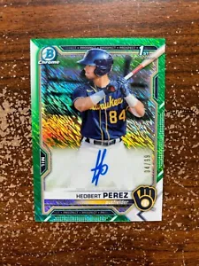 Hedbert Perez, Chrome Autograph-Green Shimmer Refractor #d 04/99 - 2021 Bowman - Picture 1 of 1