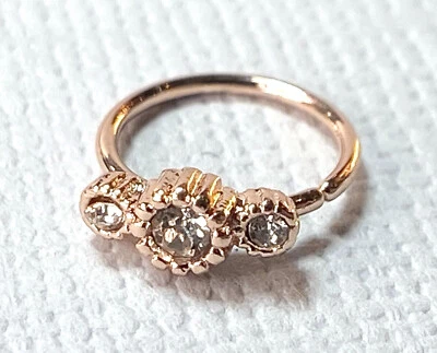 1pc Rose Gold Three CZ Gem Hoop Nose / Cartilage Ring Rook Daith Helix Tragus  - Image 1 of 4