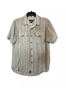 Point Zero Orange Label Mens Striped Linen Button Down Shirt Size M - Picture 1 of 12