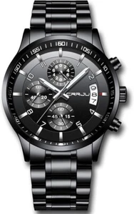 CRRJU Men'S Fashion Stainless Steel Watches Date Waterproof Chronograph Wristwat - Picture 1 of 6