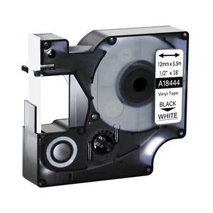 Black on White IND Vinyl Label Tape 18444 for Dymo Rhino 5000 5200 6000 1/2" - Picture 1 of 9