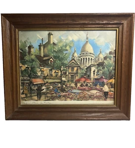 Vintage Framed Place du Tertre Paris Signed Art Print By Maurice Legendre - Picture 1 of 8
