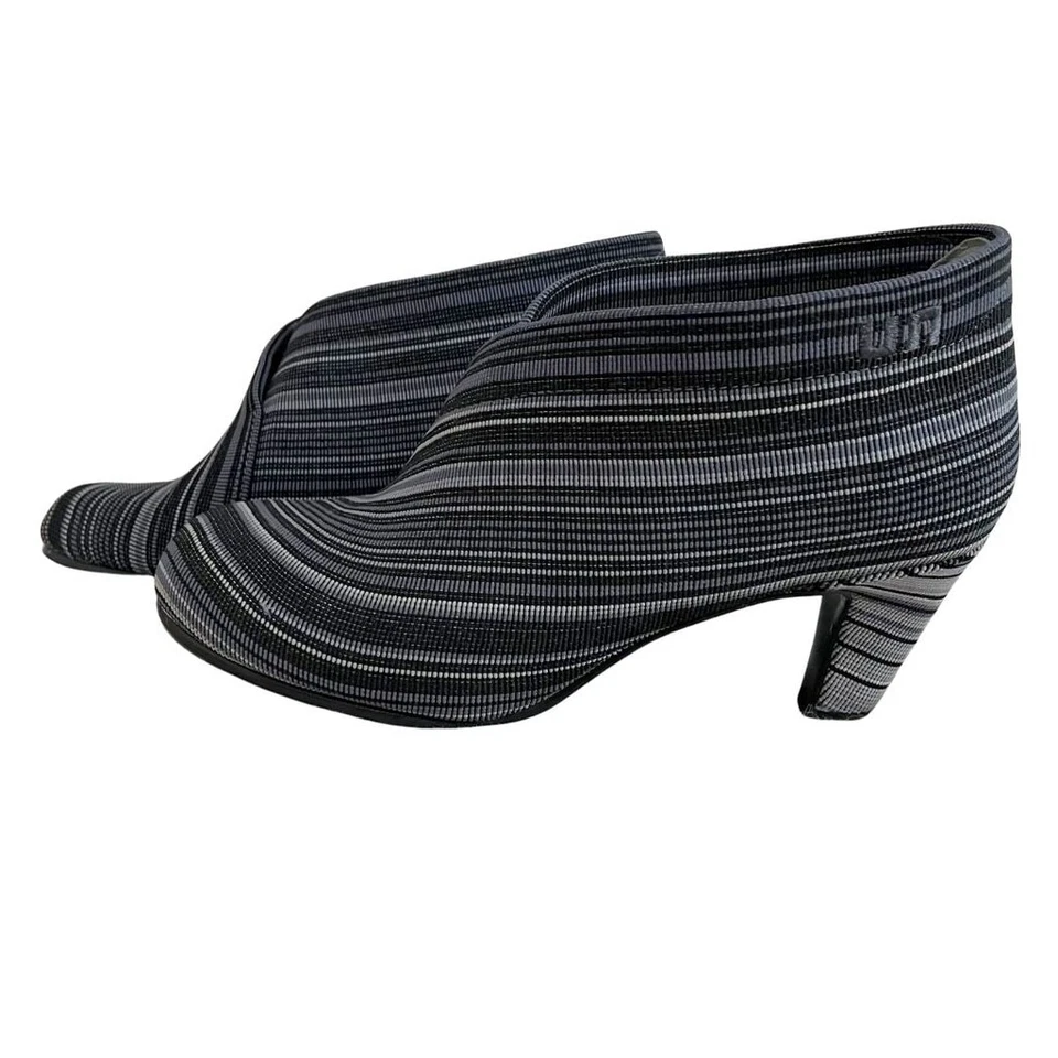 BOTINES DE TACÓN TEXTIL A RAYAS PLEGABLES NEGROS GRIS NUDE NUEVOS SIN ETIQUETAS UNITED - 38 (7.5) Foto 1 de 4