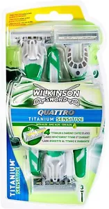 WILKINSON SWORD - Quattro Titanium For Men | Sensitive | 3 x Disposable Razors - Picture 1 of 6