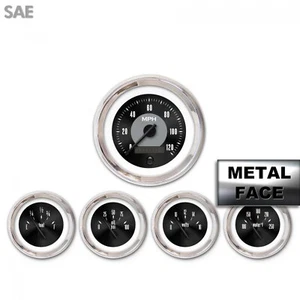 5 Gauge Set SAE American Classic Black, Black Modern Needles, Chrome Trim Rings - Picture 1 of 2