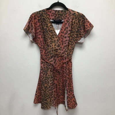 Vestido envolvente French Connection para mujer marrón mini estampado de leopardo con cinturón 2 nuevo Foto 1 de 4
