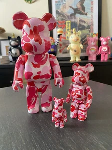 Bearbrick Set of 3 Bape Pink Camouflage 100, 200, 400% - Picture 1 of 8