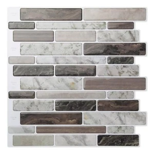 Selfadhesive Kitchen Backsplash Marble Look Decorative Tiles 10 Tiles multi - Picture 1 of 8