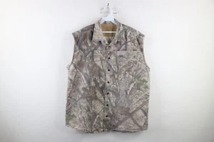 Vintage Streetwear Mens XL Faded Camouflage Cut Off Collared Button Shirt Cotton - Picture 1 of 11