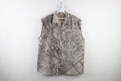 Vintage Streetwear Mens XL Faded Camouflage Cut Off Collared Button Shirt Cotton - Image 1 of 4