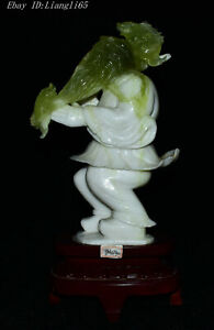 16 "Chiński naturalny zielony Xiu Jadeit Rzeźbiony stary rybak 