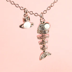 Vivienne Westwood Man. lyall Necklace Fish Bone Skeleton Opal With Gift Box Set - Picture 1 of 13
