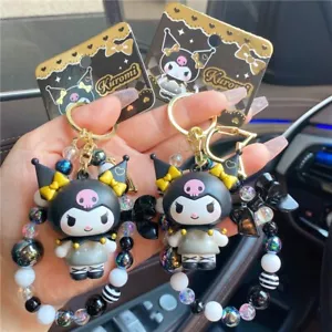 Original kuromi Beaded Keychain with Black Sanrio Cartoon figure charm for girls - Picture 1 of 7