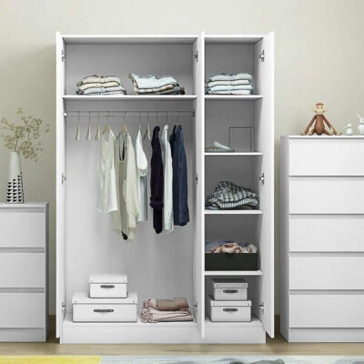 FURNISHED WITH STYLE Modern Matt White 3 Door Triple Wardrobe with Shelves & Rail & Slow-Close Hinges