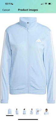 Women's Adidas Warm-Up 3-Stripes Tricot Track Jacket Top Light Blue size:L - Image 1 of 4