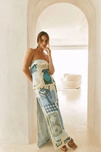 Zaco Sz L AU 12 US 8 Villagio Blue Miriana Sabo Skirt Strapless Dress - Picture 1 of 9