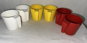 FremWare Kunststoff Trinkbecher 6er Set rot gelb weiß Retro Henkel Nr. 807 - Bild 1 von 11
