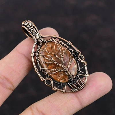 Venta de Halloween Piedra Solar de Cobre Boda Alambre Envuelto Árbol de la Vida Colgante Foto 1 de 4