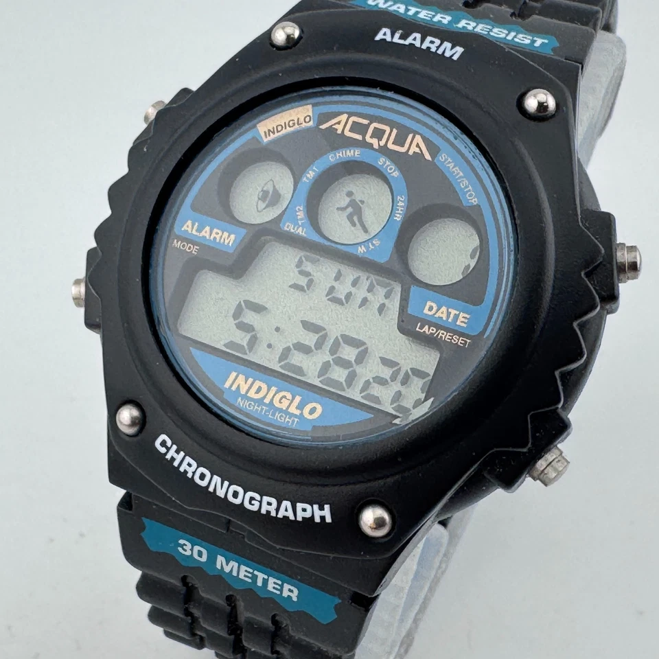 Винтажные мужские цифровые кварцевые часы Acqua от Timex 30 м черный будильник хронограф новый аккумулятор - Изображение 1 из 4